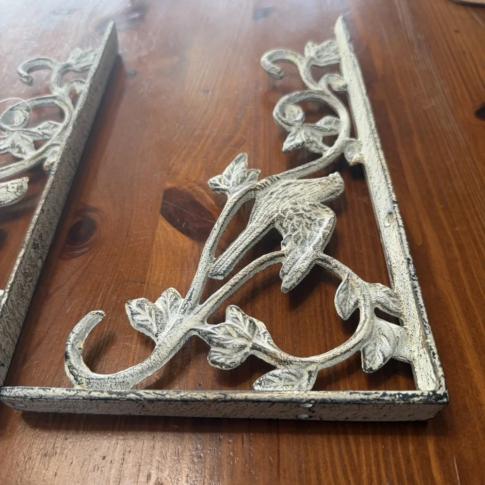 Metal Shelf Brackets Corbels Birds Off White Architectural Cottage Rustic READ